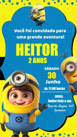 Convite de Aniversário Minions para Editar e Personalizar