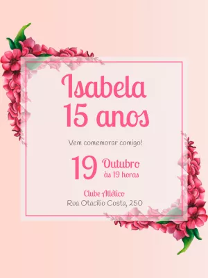 Convite de 15 anos com Flores Delicadas para Editar Online