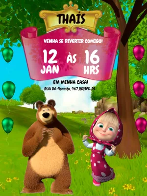 Convite de Aniversário Masha e o Urso para Editar Online