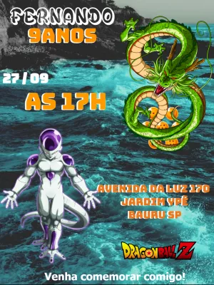 Convite Aniversário Dragon Ball Z com Personagens para Editar