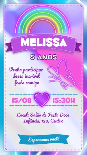 Convite de Aniversário Neon com Borboleta para Editar Online