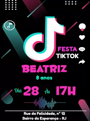 Convite de Aniversário Tik Tok para Editar Online