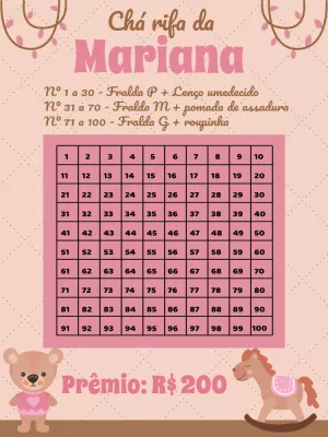 Chá Rifa Ursinha Rosa Editável para Imprimir ou Enviar