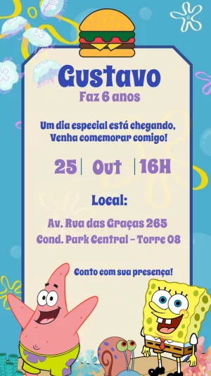Convite Aniversário Bob Esponja e Patrick para Editar Online