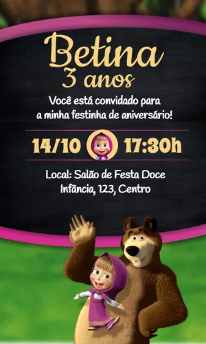 Convite de Aniversário Masha e o Urso para Editar Online