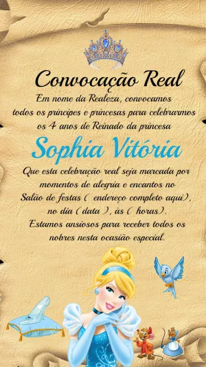 Convite Aniversário Cinderela Convocação Real para Editar