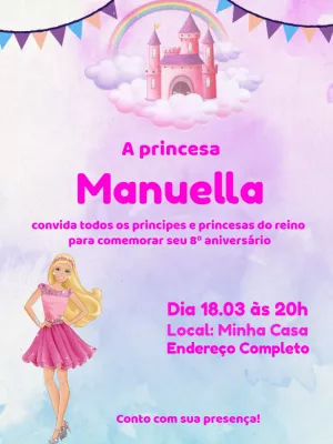 Convite de Aniversário Barbie Princesa para Editar Online