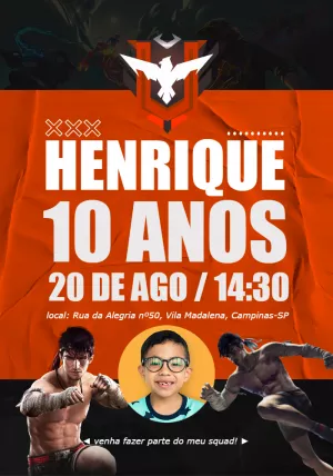 Convite Aniversário Free Fire com Foto para Editar Online