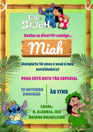 Convite de Aniversário Lilo e Stitch para Editar Online