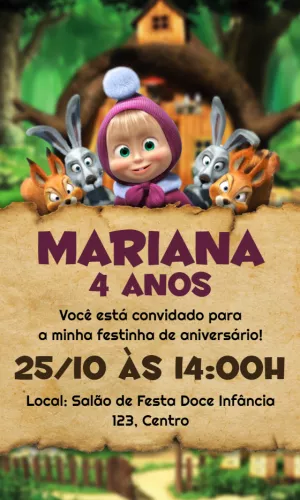 Convite Aniversário Masha e o Urso para Editar Online