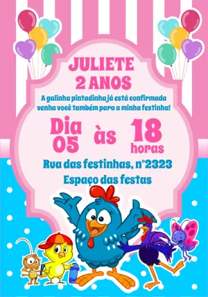 Convite Aniversário Galinha Pintadinha com Personagens para Editar
