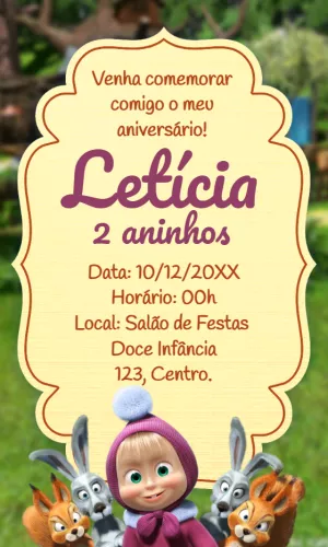 Convite de Aniversário Masha e o Urso para Editar Online