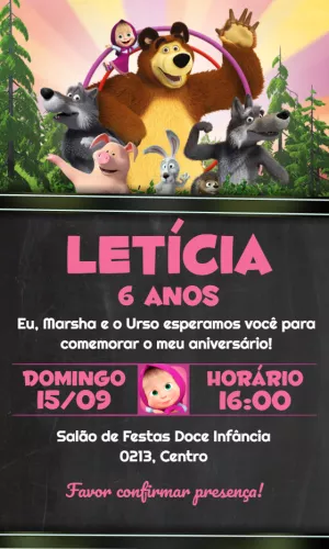 Convite de Aniversário Marsha e o Urso para Editar Online