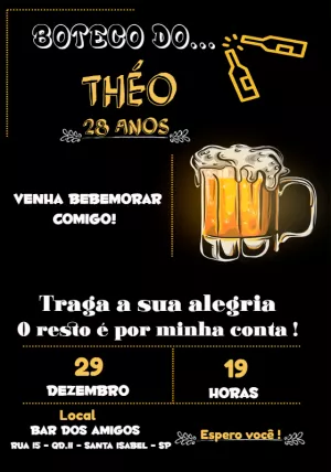 Convite de Aniversário Boteco Masculino para Editar Online
