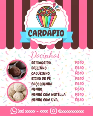 Cardápio de Doces Editável Online com Ilustração de Cupcake