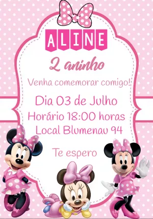 Convite de Aniversário Minnie Mouse Rosa para Editar Online