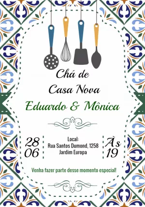 Convite Chá de Casa Nova Azulejo Português para Editar