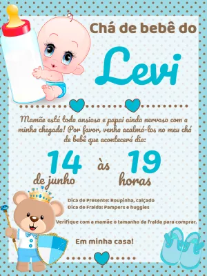Convite Chá de Bebê Ursinho Príncipe Azul para Editar