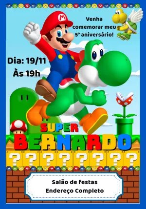 Invito di compleanno Super Mario – Statico – Montando a Sua Festa Oficial