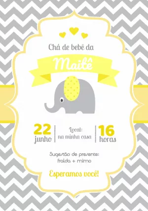 Convite Chá de Bebê Elefantinho Amarelo para Editar Online