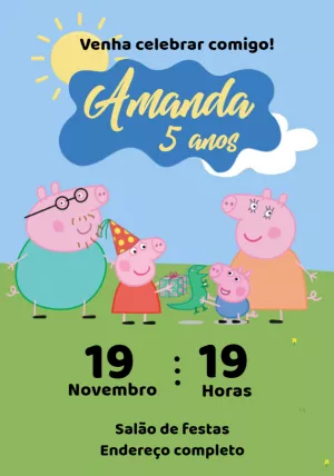 Convite de Aniversário Peppa Pig para Editar Online