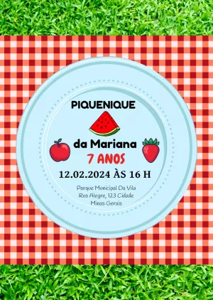 Convite de Aniversário Piquenique com Frutas para Editar Online
