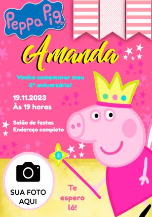 Convite Aniversário Peppa Pig Princesa para Editar Online