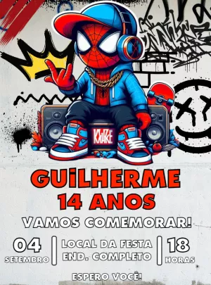 Convite Aniversário Homem Aranha Grafite para Editar Online
