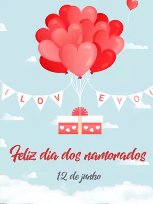Post Dia dos Namorados com Balões de Coração para Editar Online