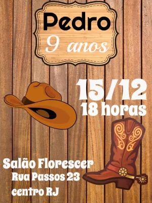 Convite de Aniversário Cowboy Rodeio para Editar Online
