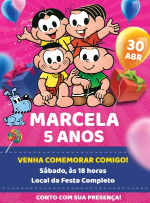 Invitation d'anniversaire Turma da Mônica – Statique – Renata Designer