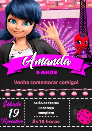 Convite de Aniversário Ladybug para Editar Online