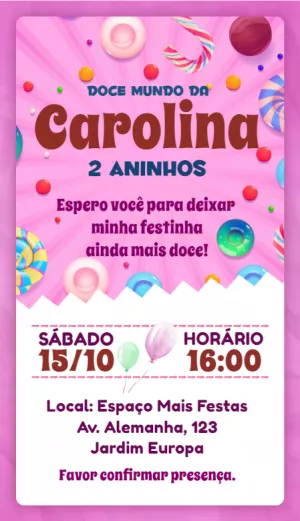 Convite Aniversário Tema Doceria e Doces para Editar Online
