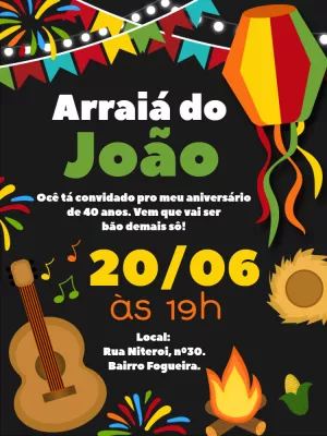 Convite Aniversário Festa Junina Arraiá para Editar Online