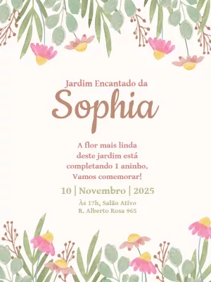 Convite Aniversário Jardim Encantado Aquarela para Editar