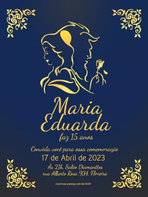 Convite de 15 Anos A Bela e a Fera Editável para Imprimir