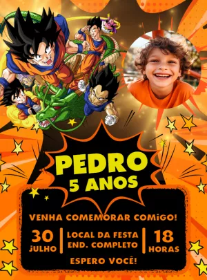 Convite de Aniversário Dragon Ball Z com Foto para Editar