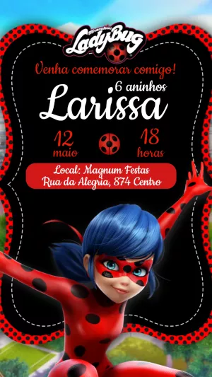 Convite de Aniversário Ladybug Miraculous para Editar Online