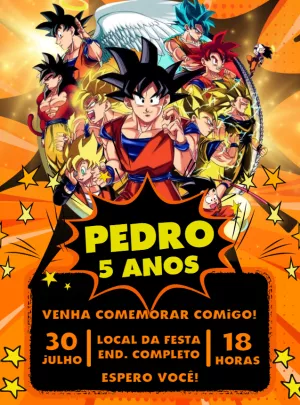 Convite de Aniversário Dragon Ball Z com Goku para Editar Online