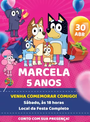 Invito di compleanno Bluey – Statico – Renata Designer
