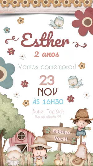 Convite Aniversário Fazendinha Aquarela para Editar Online