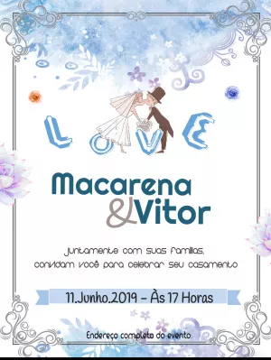 Convite de Casamento Romântico Aquarela para Editar Online