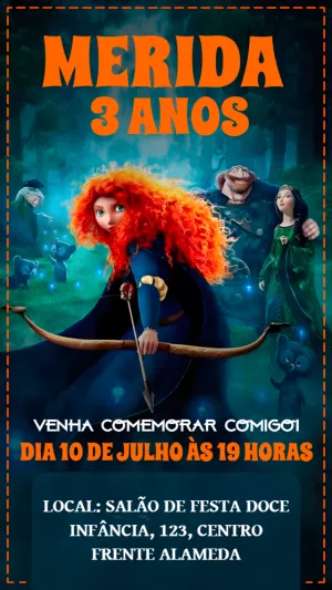 Convite de Aniversário Merida Valente para Editar Online