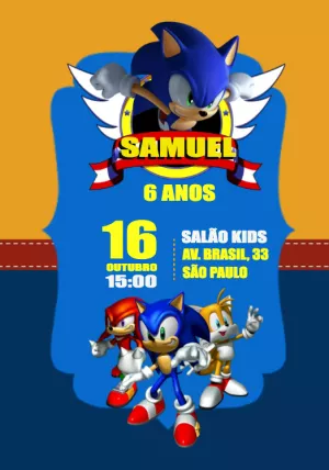 Convite Aniversário Sonic com Personagens para Editar Online