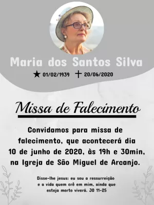 Convite de Missa de Falecimento com Foto para Editar Online