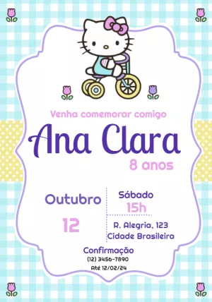Convite de Aniversário Hello Kitty para Editar e Imprimir