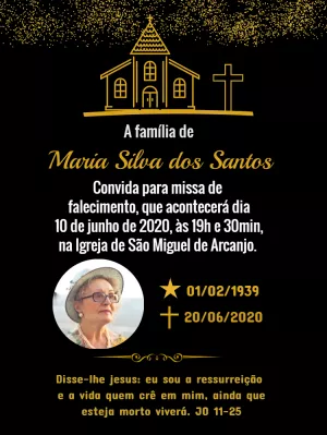 Convite para Missa de Falecimento com Foto para Editar Online