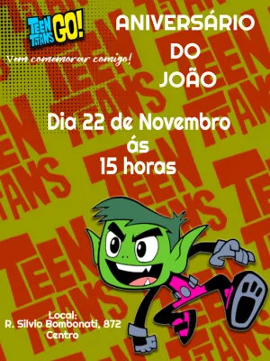 Convite de Aniversário Mutano Jovens Titãs para Editar Online