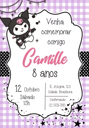 Convite de Aniversário Kuromi Rocker para Editar Online