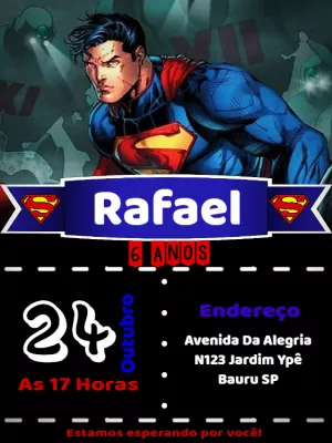 Convite de Aniversário Super Homem para Editar Online